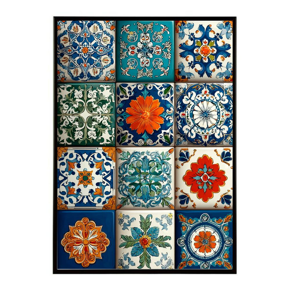 A 約84 x 119 cm lm poster 112 フレーム付き アズレージョ ポスター タイル柄 モロッコ風 インテリア アート 壁掛け 北欧 雑貨 リビング 玄関 カフェ風