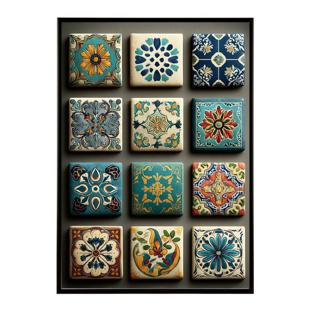 A 約42 x 59 cm lm poster 113 フレーム付き アズレージョ ポスター タイル柄 モロッコ風 インテリア アート 壁掛け 北欧 雑貨 リビング 玄関 カフェ風