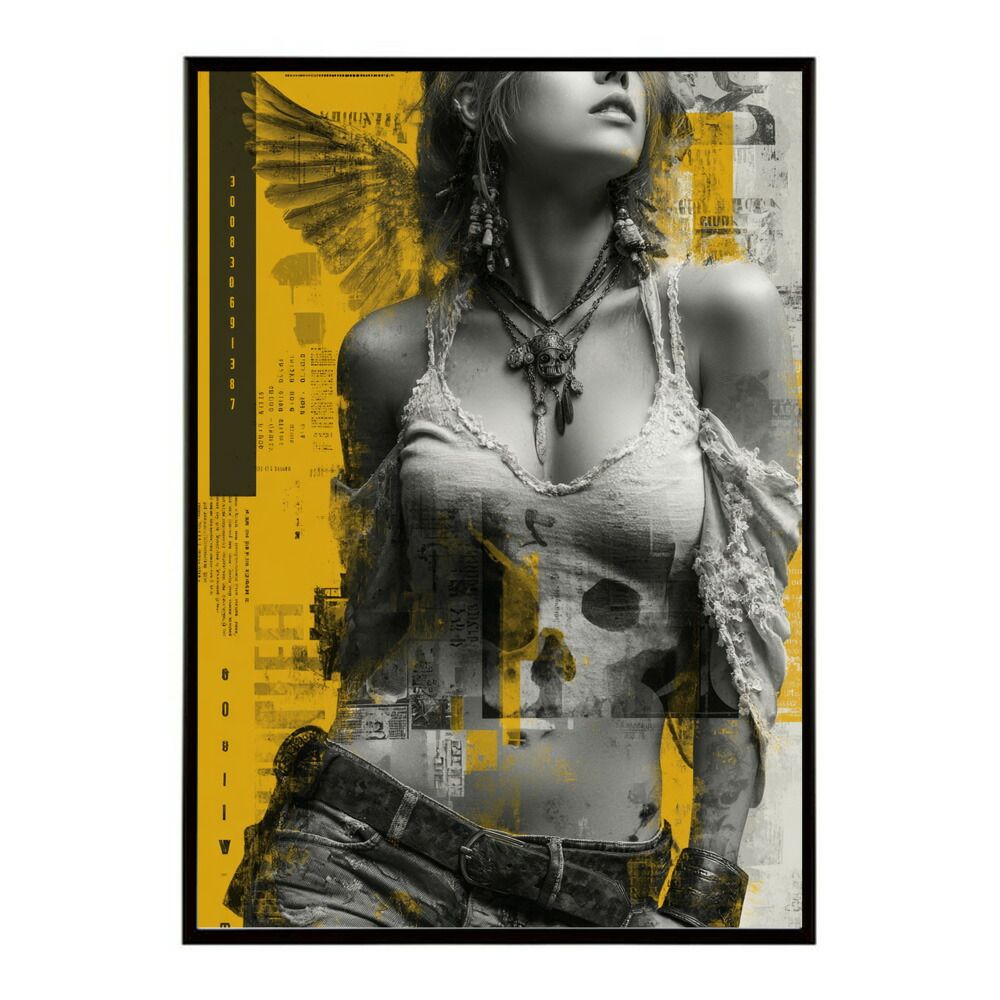 A 約84 x 119 cm lm poster 1136 フレーム付き 白黒 ポスター 女性 グランジ風 モノクロ アート インテリア 壁掛け 北欧 モダン リビング 寝室 カフェ風 アートプリント