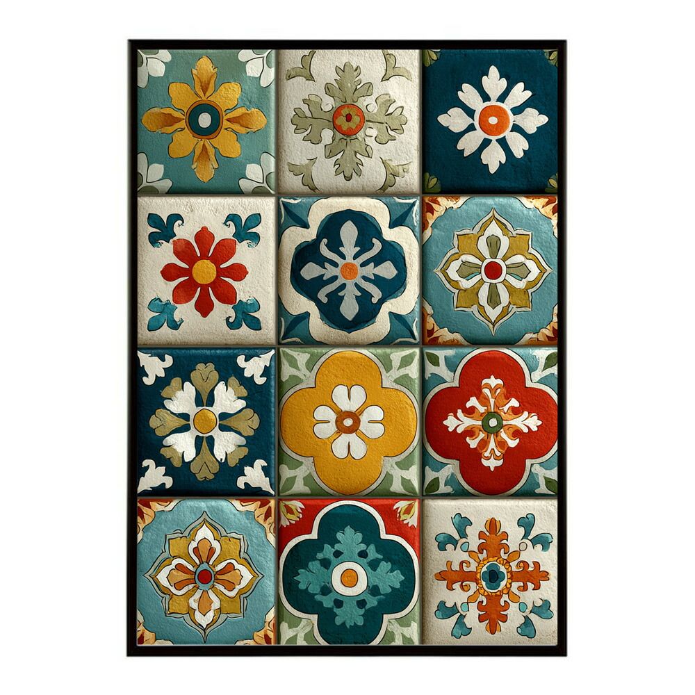 A 約59 x 84 cm lm poster 114 フレーム付き アズレージョ ポスター タイル柄 モロッコ風 インテリア アート 壁掛け 北欧 雑貨 リビング 玄関 カフェ風