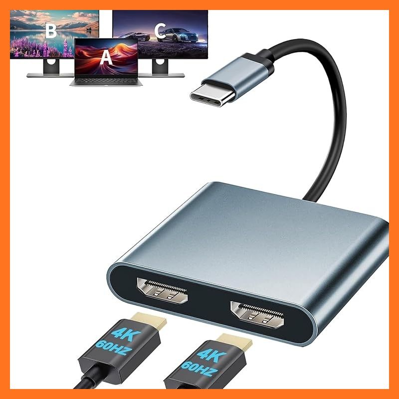 【新品】 USB C デュアル HDMI 変換アダプタ ハブ Type C マルチディスプレイ 3画面出力、Dual 2画面 デュアルモニター プレイアダプタ 4K@60Hz 2-IN-1 Type C HDMI 2ポート拡張 分配器 拡張モード対応 Ma 1