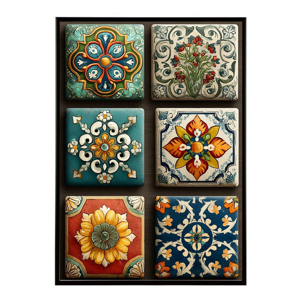 A 約42 x 59 cm lm poster 115 フレーム付き アズレージョ ポスター タイル柄 モロッコ風 インテリア アート 壁掛け 北欧 雑貨 リビング 玄関 カフェ風