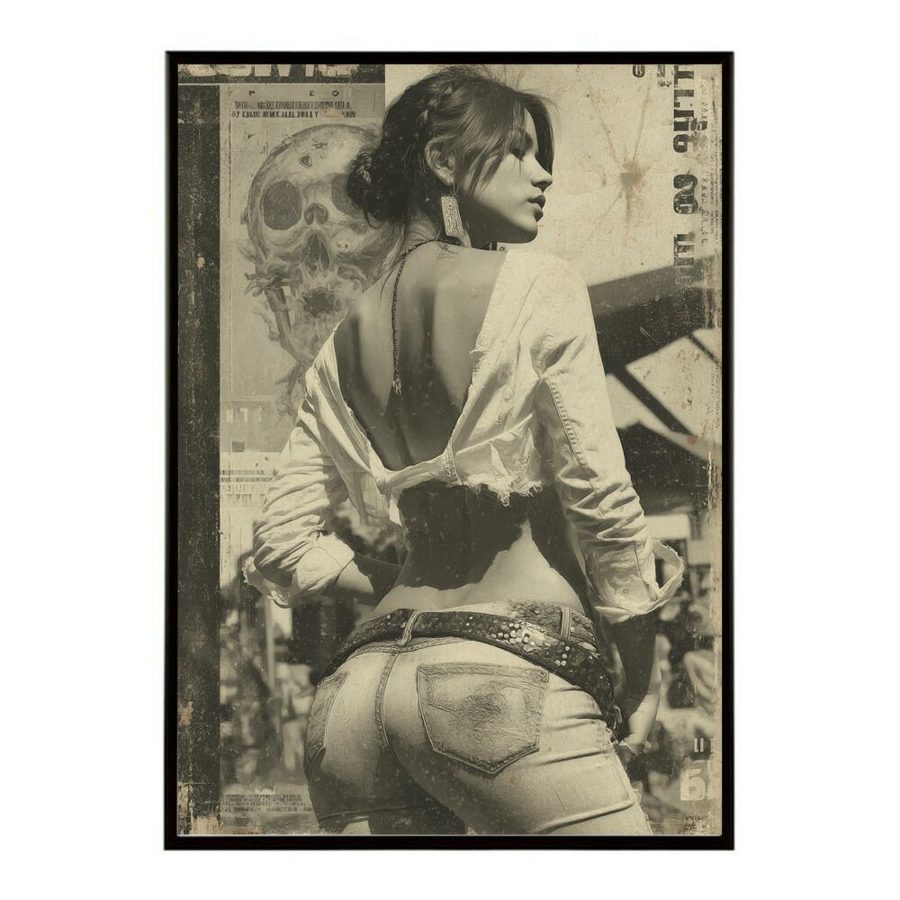 B 約73 x 103 cm lm-poster-1158 フレーム付き 白黒 ポスター 女性 グランジ風 モノクロ アート インテリア 壁掛け 北欧 モダン リビング 寝室