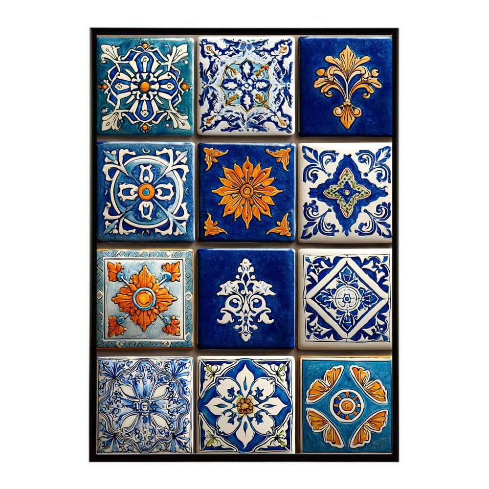 A 約42 x 59 cm lm poster 116 フレーム付き アズレージョ ポスター タイル柄 モロッコ風 インテリア アート 壁掛け 北欧 雑貨 リビング 玄関 カフェ風