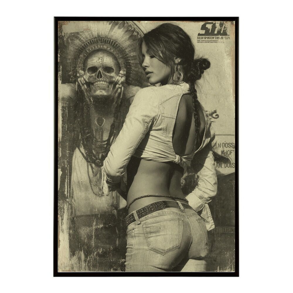 A 約84 x 119 cm lm poster 1169 フレーム付き 白黒 ポスター 女性 グランジ風 モノクロ アート インテリア 壁掛け 北欧 モダン リビングト リビング 寝室