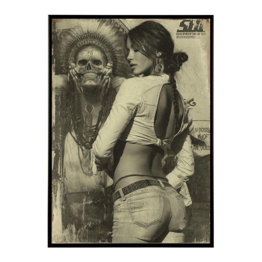 B 約51 x 73 cm lm poster 1169 フレーム付き 白黒 ポスター 女性 グランジ風 モノクロ アート インテリア 壁掛け 北欧 モダン リビングト リビング 寝室