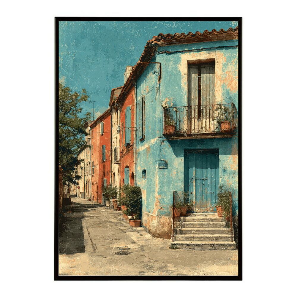 A 約84 x 119 cm lm-poster-1173 フレーム付き 地中海 ポスター 南欧風 海 青い街並み アートプリント インテリア 壁掛け 北欧 リゾート風 リビング 玄関 寝室 カフェ