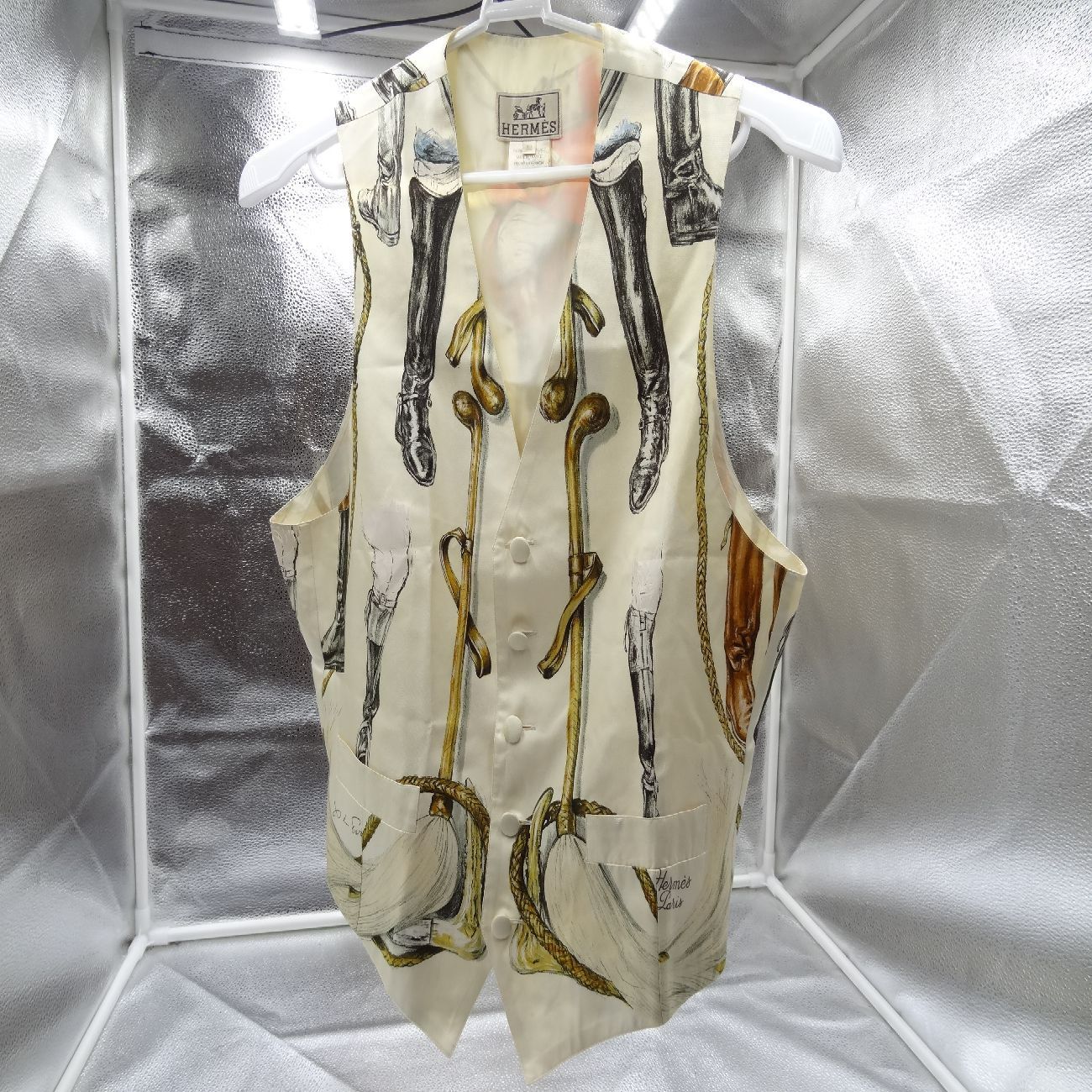 HERMES エルメス ヴィンテージ ベスト シルク100% 総柄 ジレ サイズ52