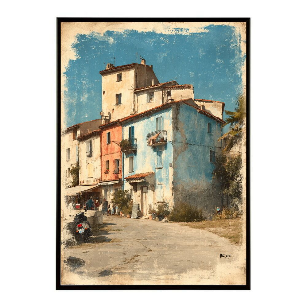 A 約59 x 84 cm lm poster 1175 フレーム付き 地中海 ポスター 南欧風 海 青い街並み アートプリント インテリア 壁掛け 北欧 リゾート風 リビング 玄関 寝室 カフェ