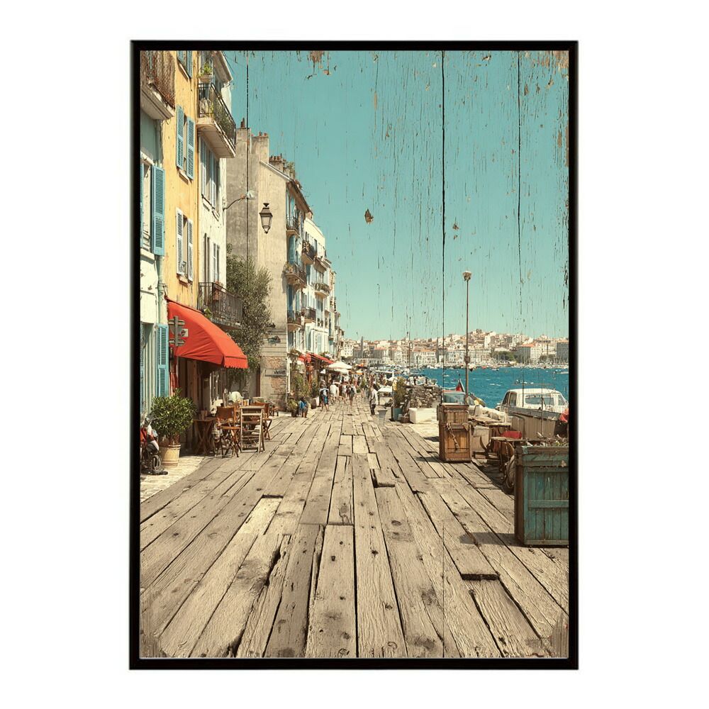 A 約42 x 59 cm lm poster 1178 フレーム付き 地中海 ポスター 南欧風 海 青い街並み アートプリント インテリア 壁掛け 北欧 リゾート風 リビング 玄関 寝室 カフェ
