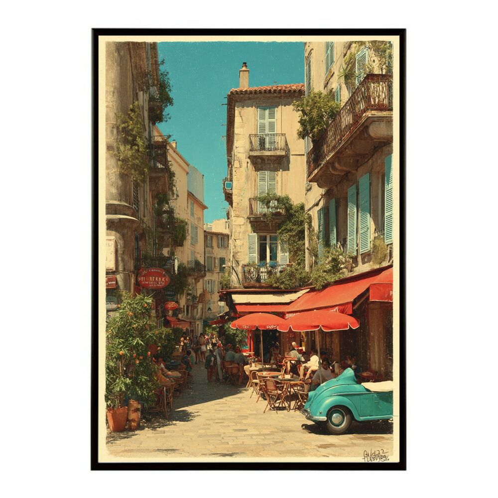 A 約59 x 84 cm lm poster 1181 フレーム付き 地中海 ポスター 南欧風 海 青い街並み アートプリント インテリア 壁掛け 北欧 リゾート風 リビング 玄関 寝室 カフェ