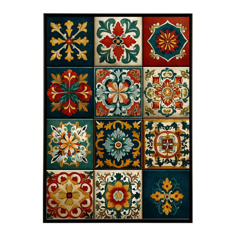 A3サイズ（約30×42cm）】【lm-poster-131】【フレーム付き】アズレージョ ポスター タイル柄 モロッコ