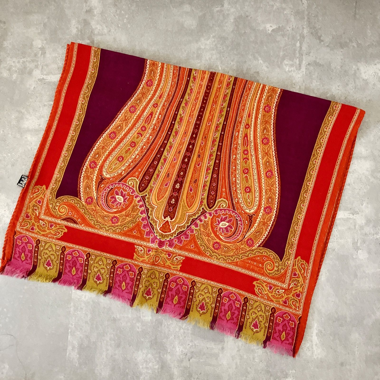 ETRO エトロ ストール ペイズリー 赤 茶 ボルドー 高級 ウールシルク