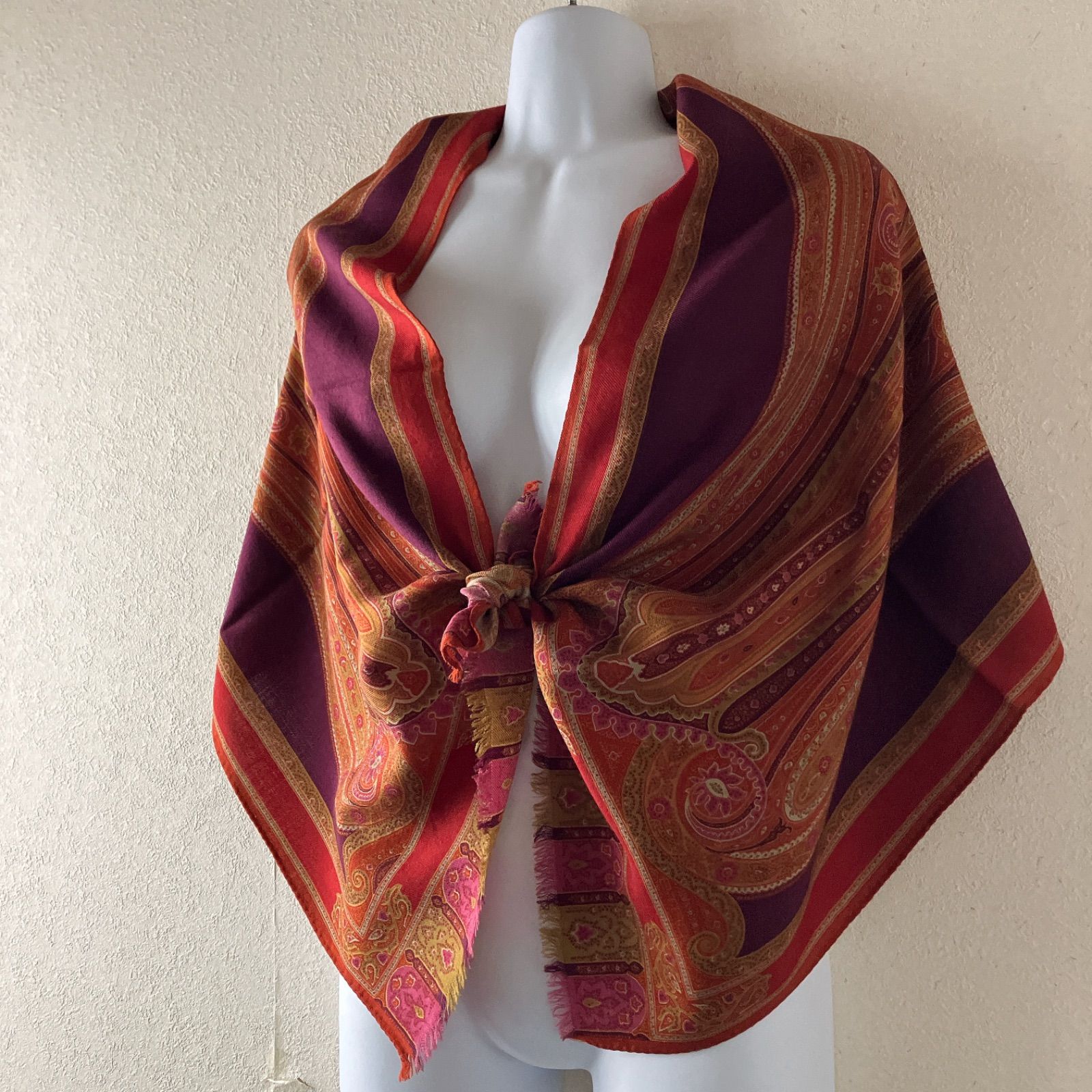 ETRO エトロ ストール ペイズリー 赤 茶 ボルドー 高級 ウールシルク