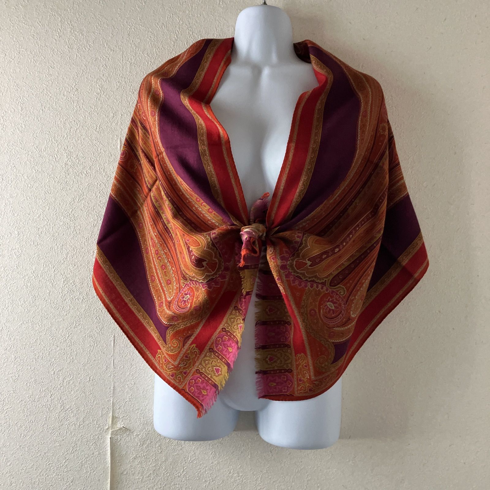 ETRO エトロ ストール ペイズリー 赤 茶 ボルドー 高級 ウールシルク