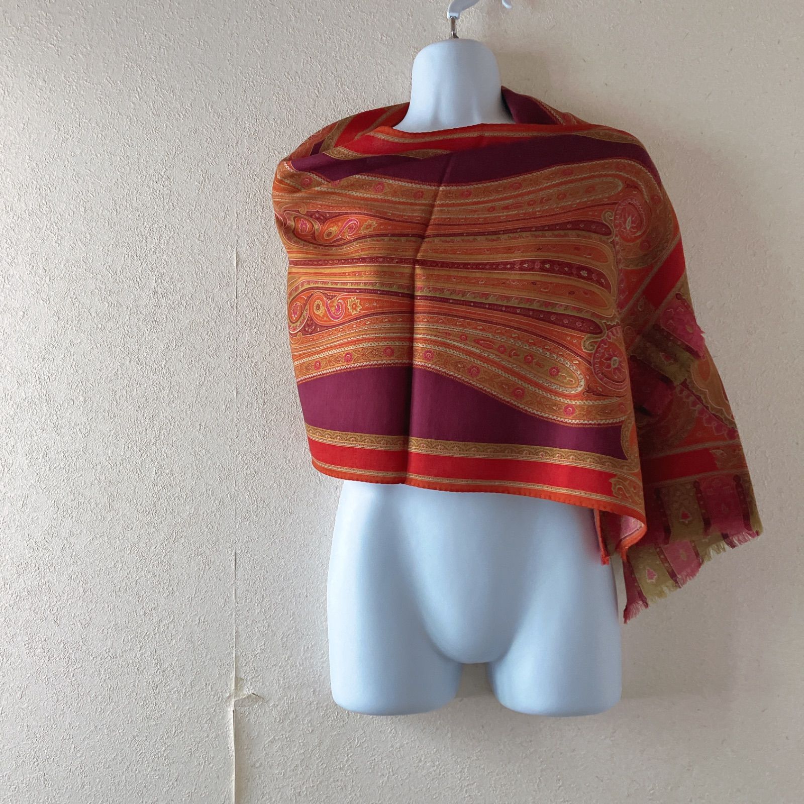 ETRO エトロ ストール ペイズリー 赤 茶 ボルドー 高級 ウールシルク