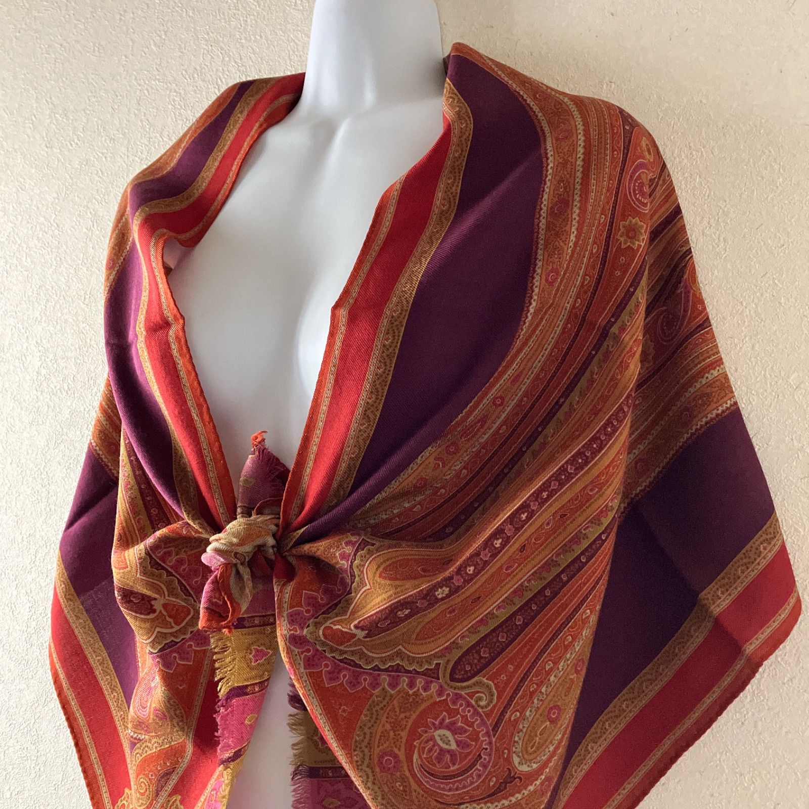 ETRO エトロ ストール ペイズリー 赤 茶 ボルドー 高級 ウールシルク