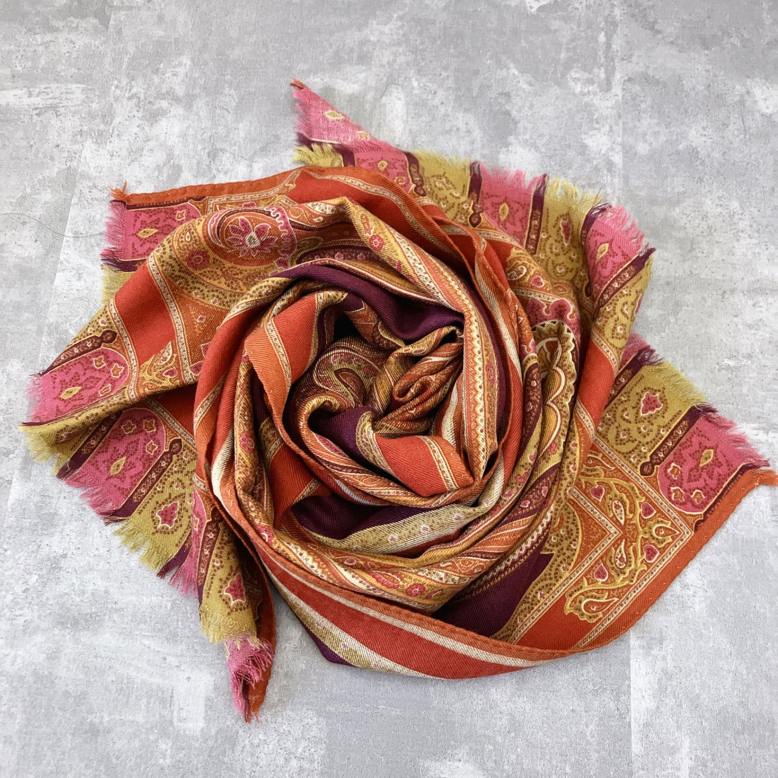 ETRO エトロ ストール ペイズリー 赤 茶 ボルドー 高級 ウールシルク ETRO エトロ ストール ペイズリー 赤 茶 ボルドー 高級 ウールシルク