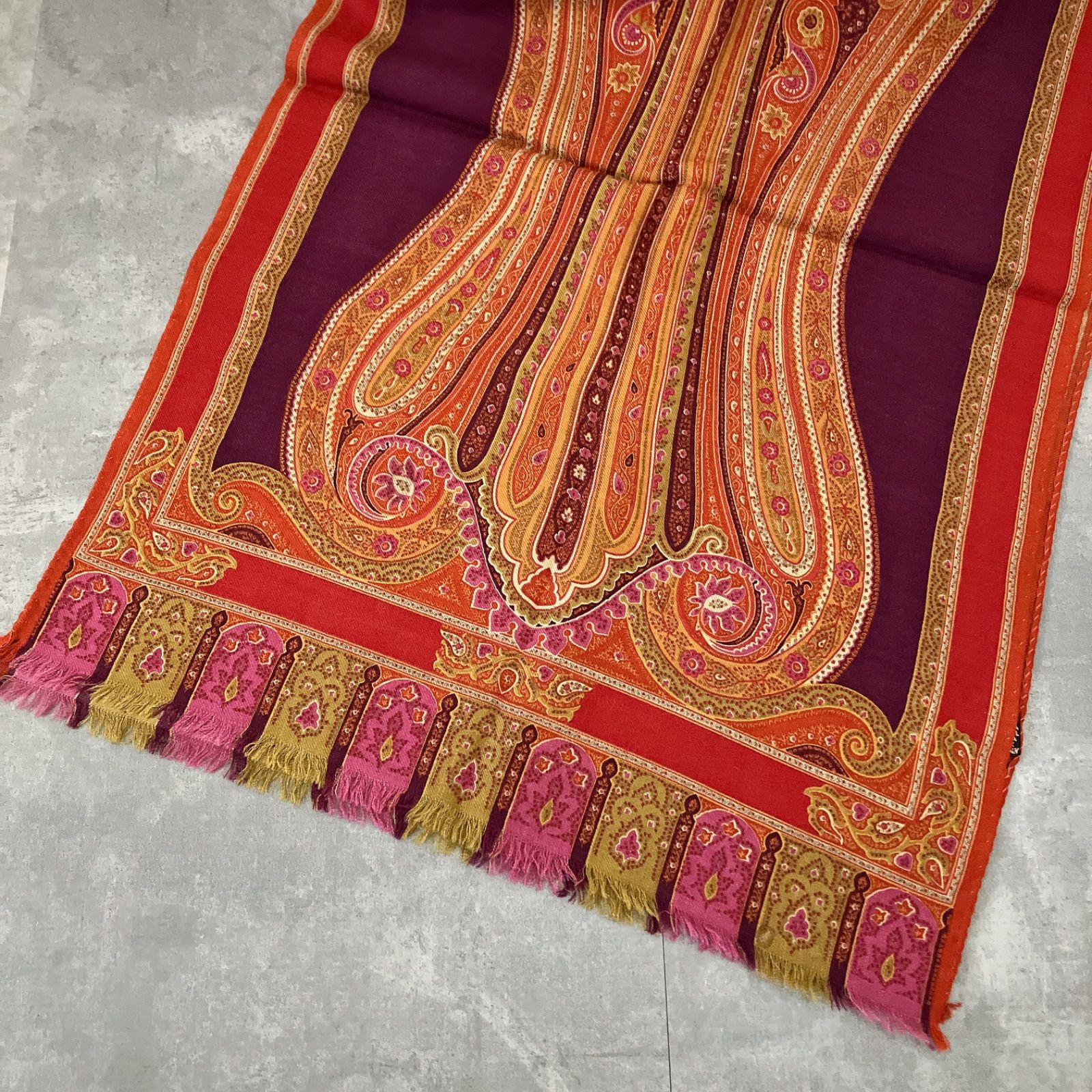 ETRO エトロ ストール ペイズリー 赤 茶 ボルドー 高級 ウールシルク