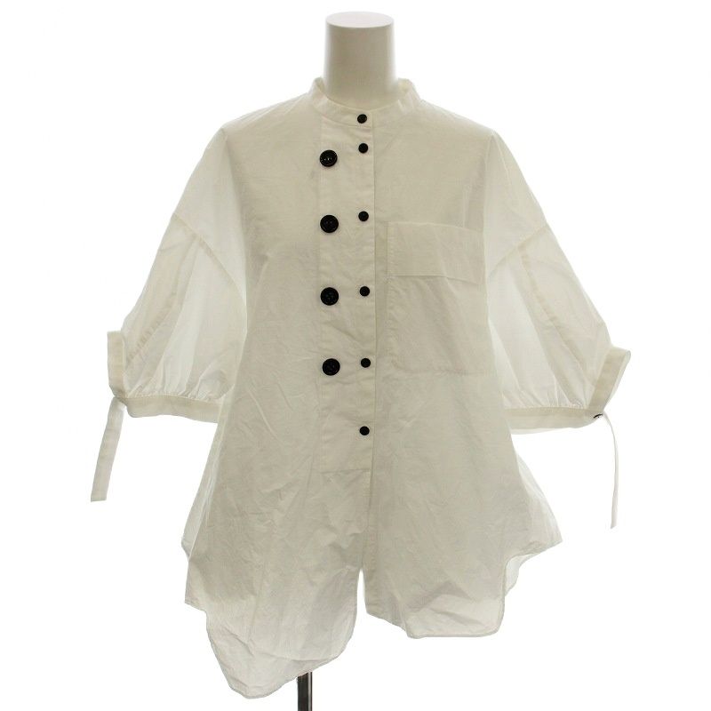 エンフォルド ENFOLD 24 SS WAVE HEM SHIRT シャツ ブラウス 半袖 パフスリーブ 38 白 ホワイト 1570 G