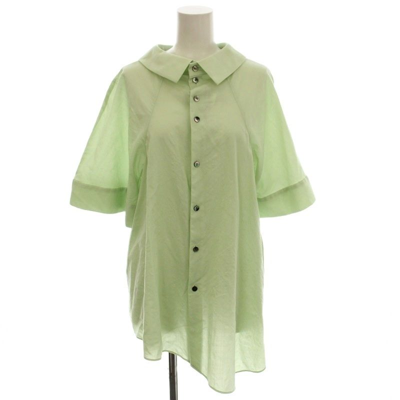 エンフォルド ENFOLD 25 AW HIGH-NECK BLOUSE シャツ ブラウス 半袖 38 黄緑 グリーン -0781 G