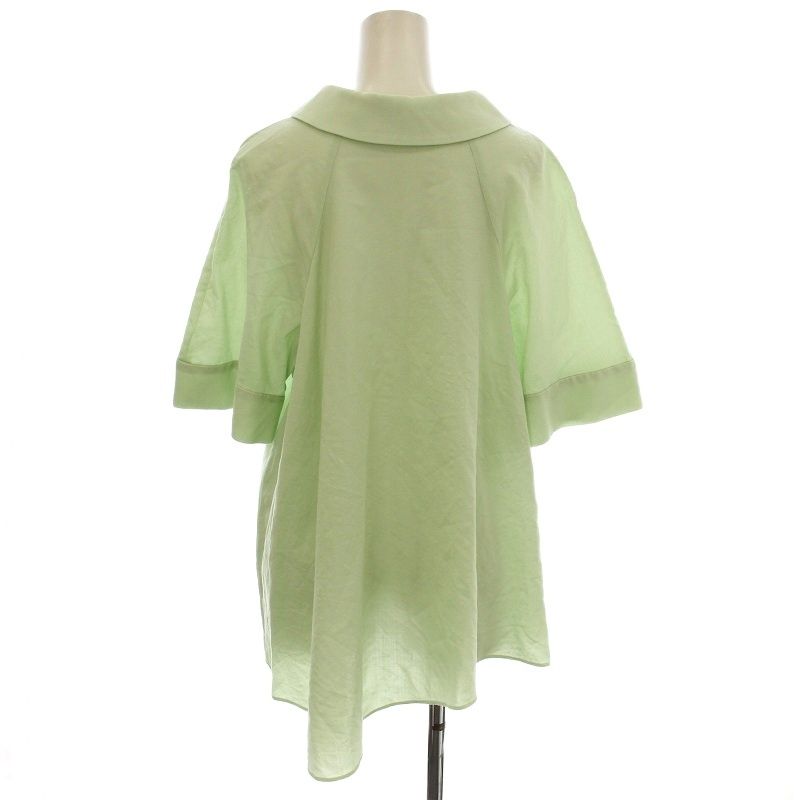 エンフォルド ENFOLD 25 AW HIGH-NECK BLOUSE シャツ ブラウス 半袖 38 黄緑 グリーン -0781 G