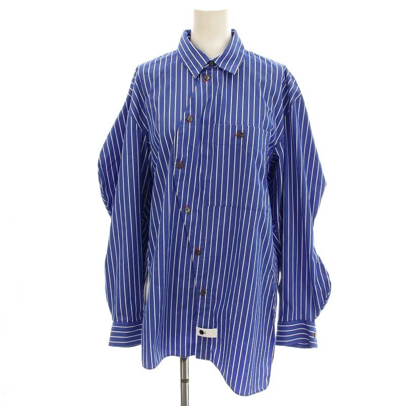 エンフォルド ENFOLD 24 AW SHIRT シャツ ブラウス 長袖 ストライプ柄 38 青 ブルー -1250 | G