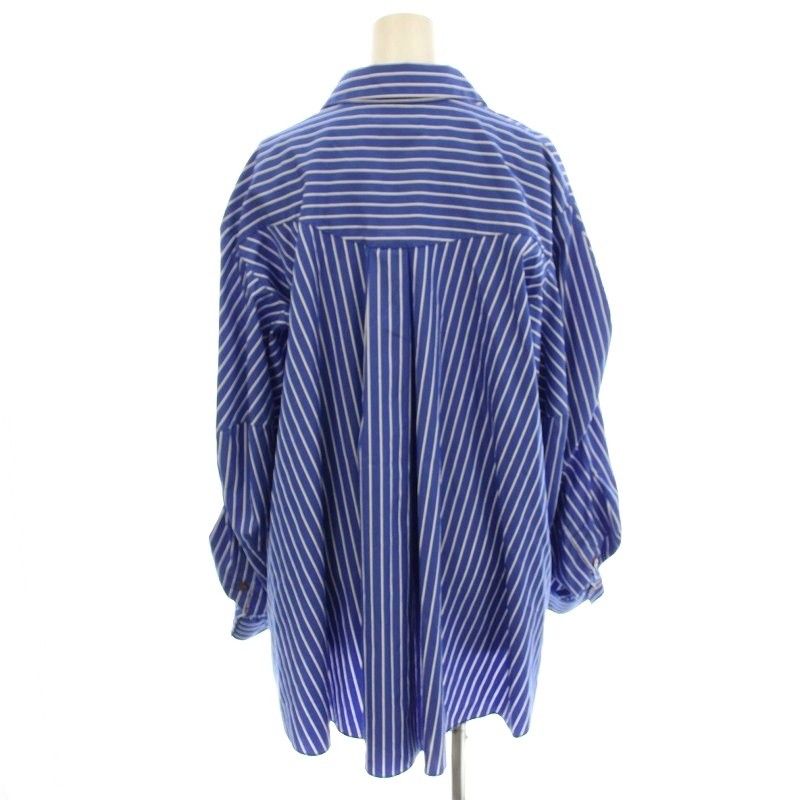 エンフォルド ENFOLD 24 AW SHIRT シャツ ブラウス 長袖 ストライプ柄 38 青 ブルー -1250 G