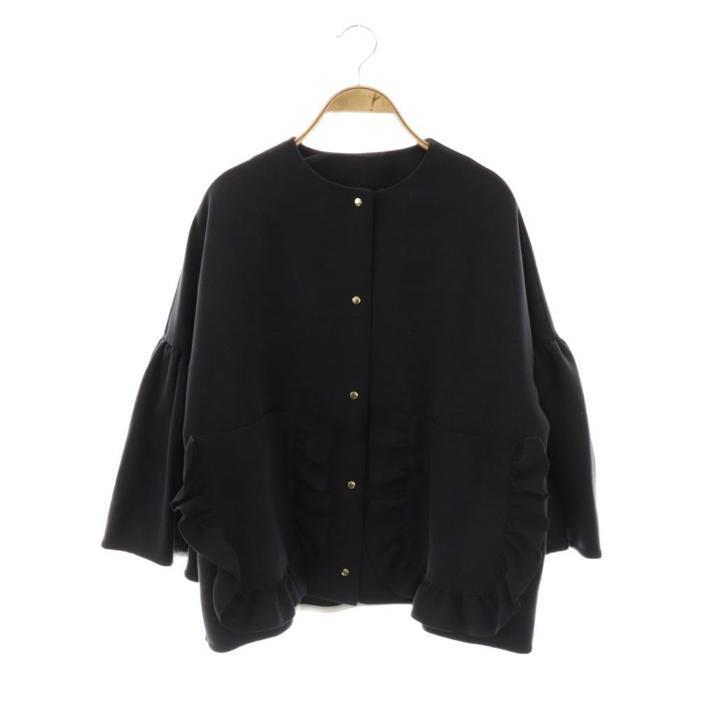 ポケットフリルジャケット　yori ヨリ yori ポケットフリルジャケット ノーカラー F ネイビー 本物 /CX