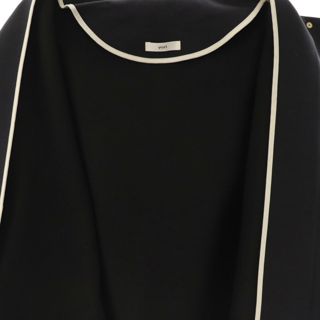 ヨリ yori ポケットフリルジャケット ノーカラー F 売れ筋 ネイビー