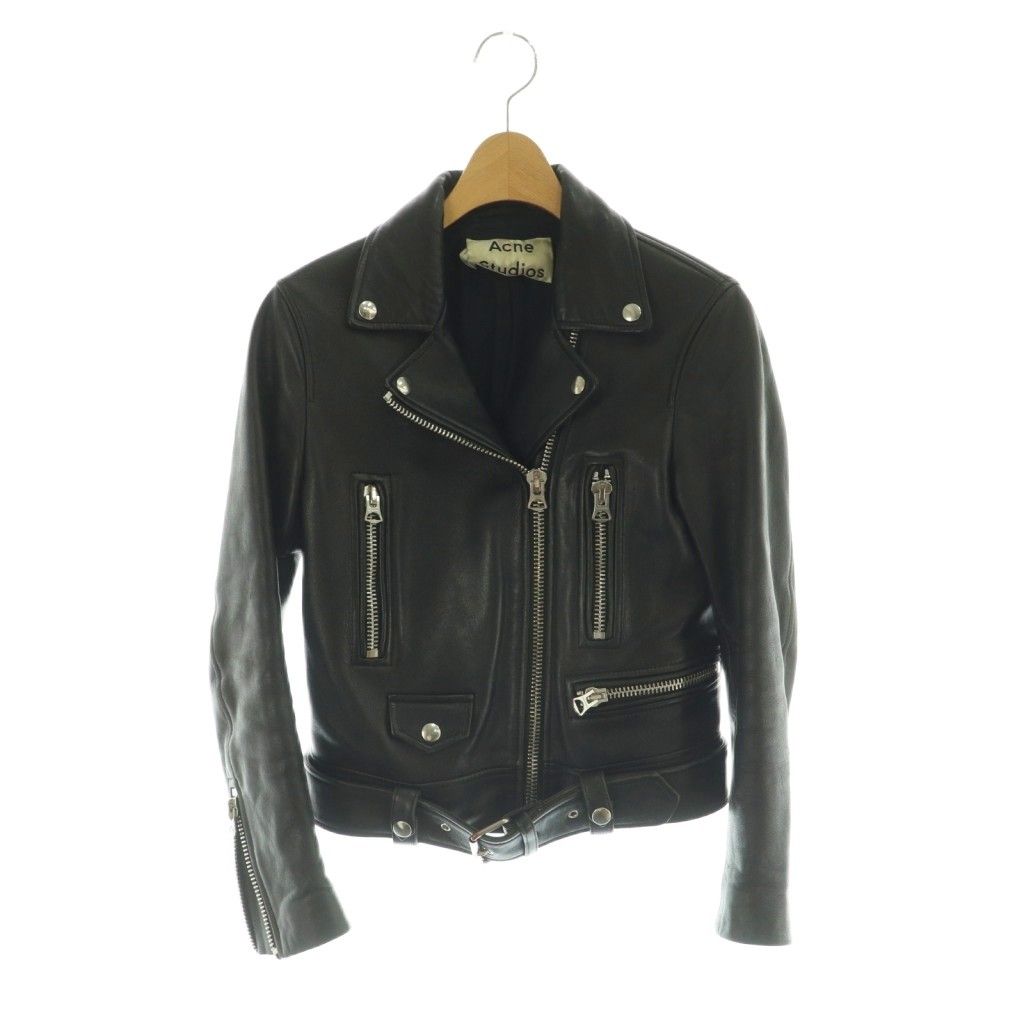 アクネ ストゥディオズ Acne Studios MOCK ダブル ライダースジャケット 羊革 レザー 32 黒 ブラック MI OS