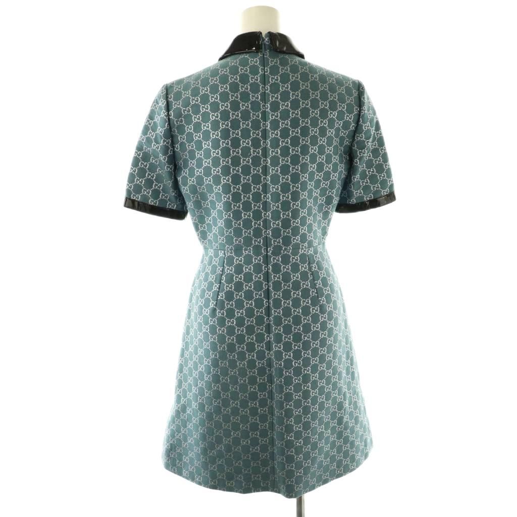 グッチ GUCCI 622990 GGロゴ エナメル切替 半袖ワンピース ミニ ウール