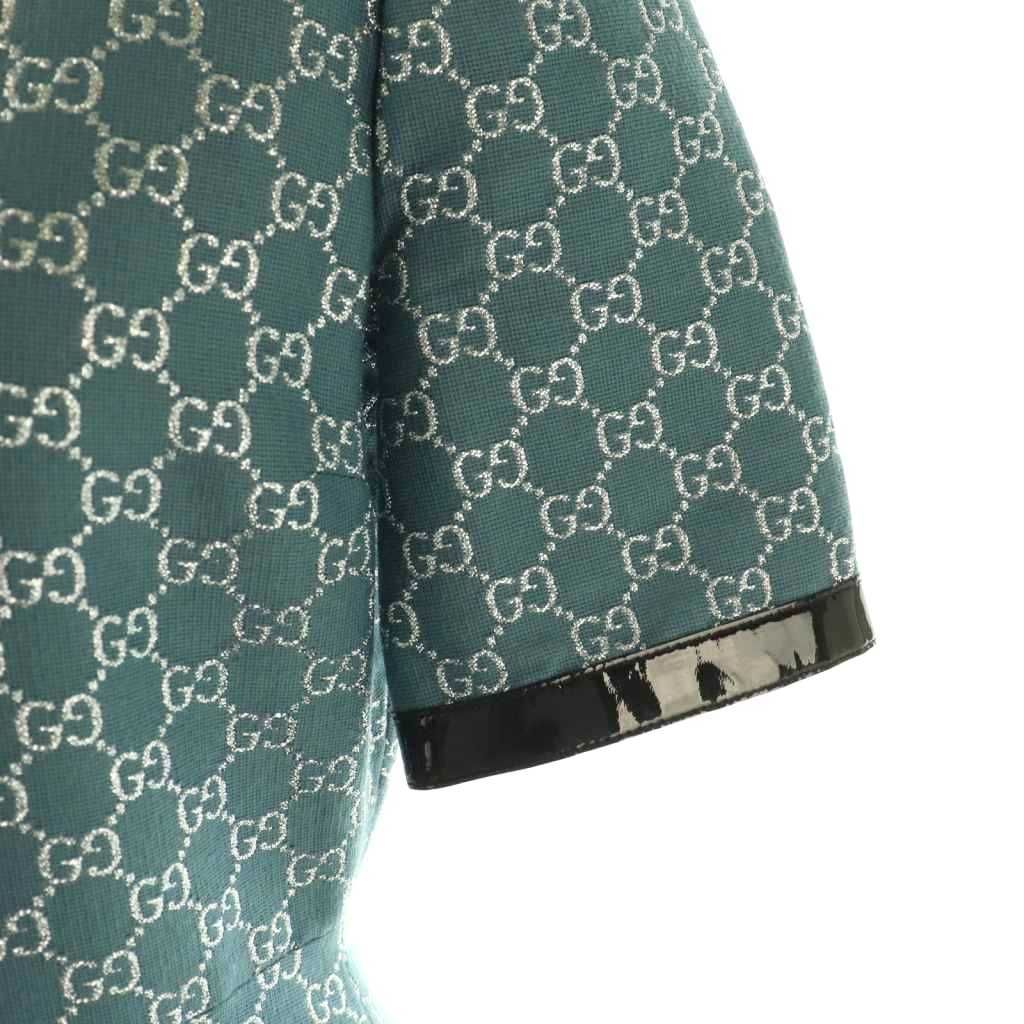 グッチ GUCCI 622990 GGロゴ エナメル切替 半袖ワンピース ミニ ウール