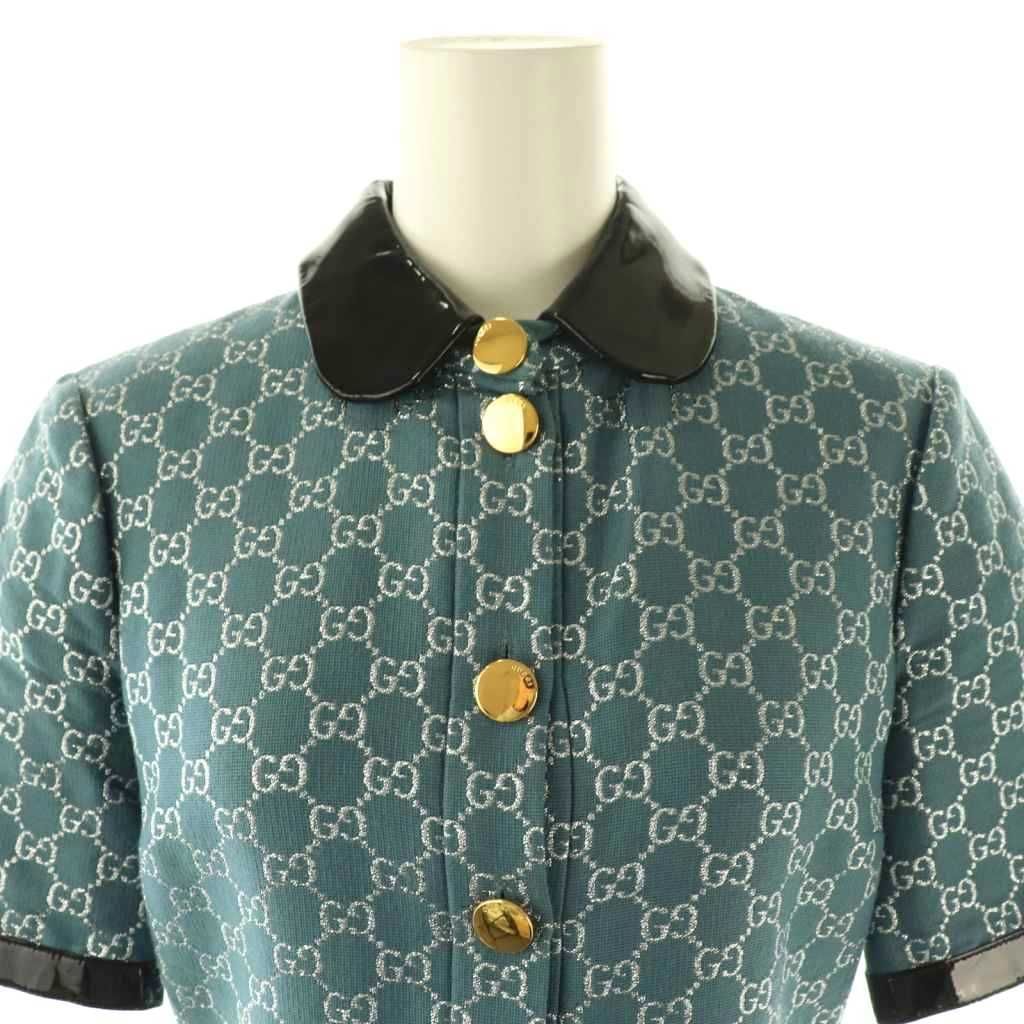 グッチ GUCCI 622990 GGロゴ エナメル切替 半袖ワンピース ミニ ウール