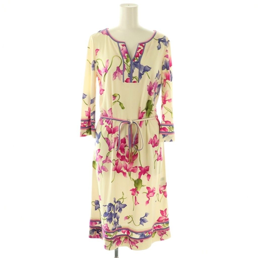 ＊LEONARD＊カンカン素材＊花柄七分袖ワンピース レオナール LEONARD ファッション 近年モデル カンカン素材 花柄 七分