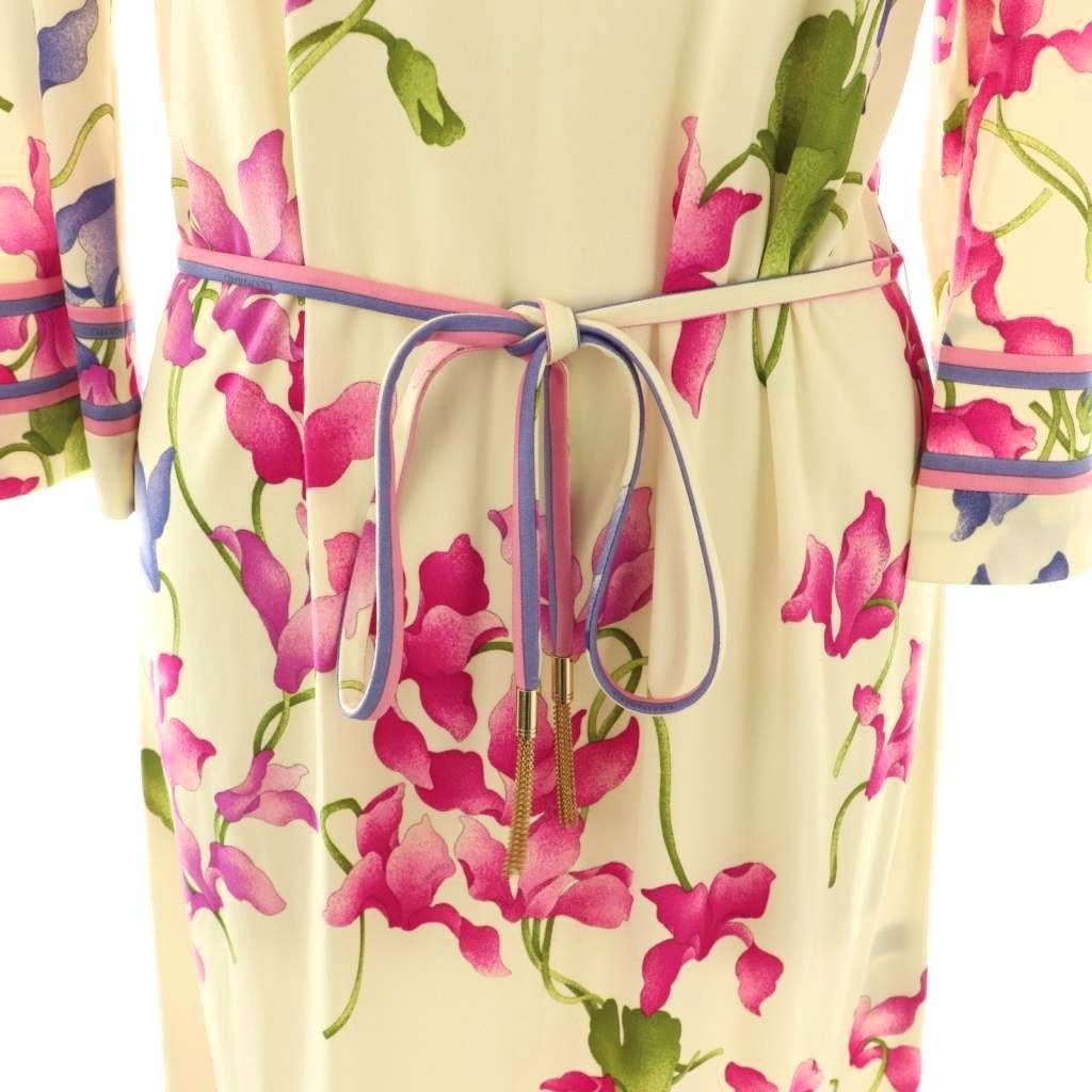 ＊LEONARD＊カンカン素材＊花柄七分袖ワンピース レオナール LEONARD ファッション 近年モデル カンカン素材 花柄 七分