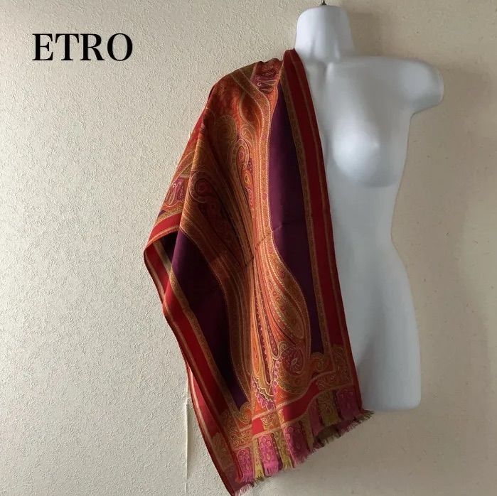 ETRO エトロ ストール ペイズリー 赤 茶 ボルドー 高級 ウールシルク