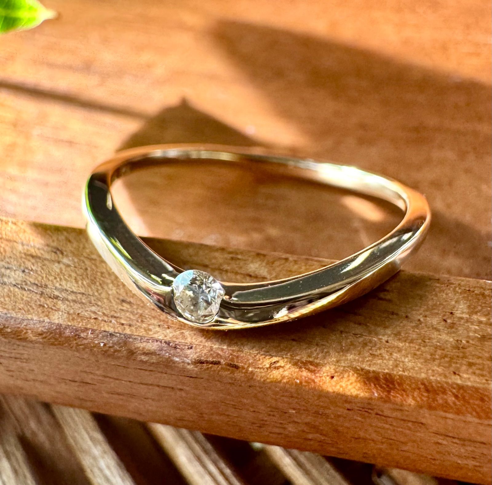 新品磨き済◇agete◇K18YG*一粒ダイヤモンドリング *アガット*クロス付