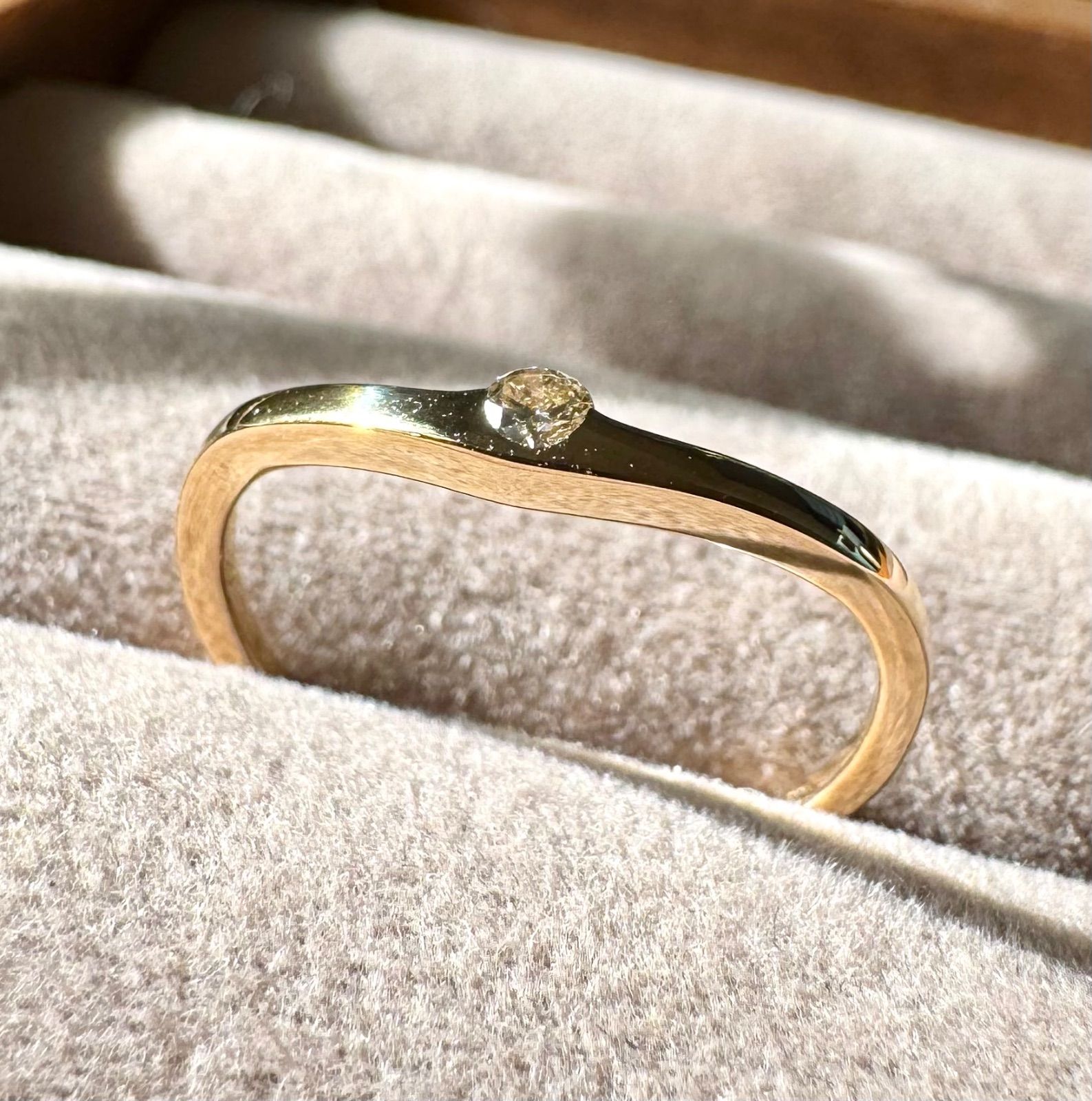 新品磨き済◇agete◇K18YG*一粒ダイヤモンドリング *アガット*クロス付