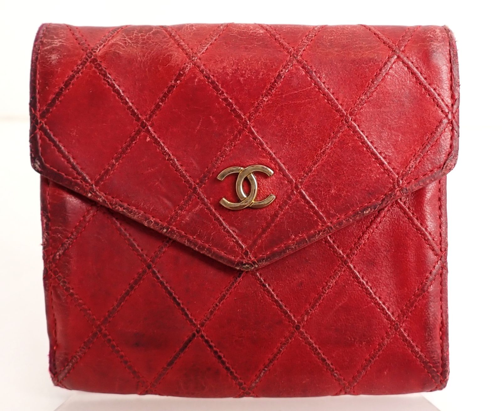 Chanel(シャネル) 二つ折り財布 レッド 赤 ココマーク キルティング