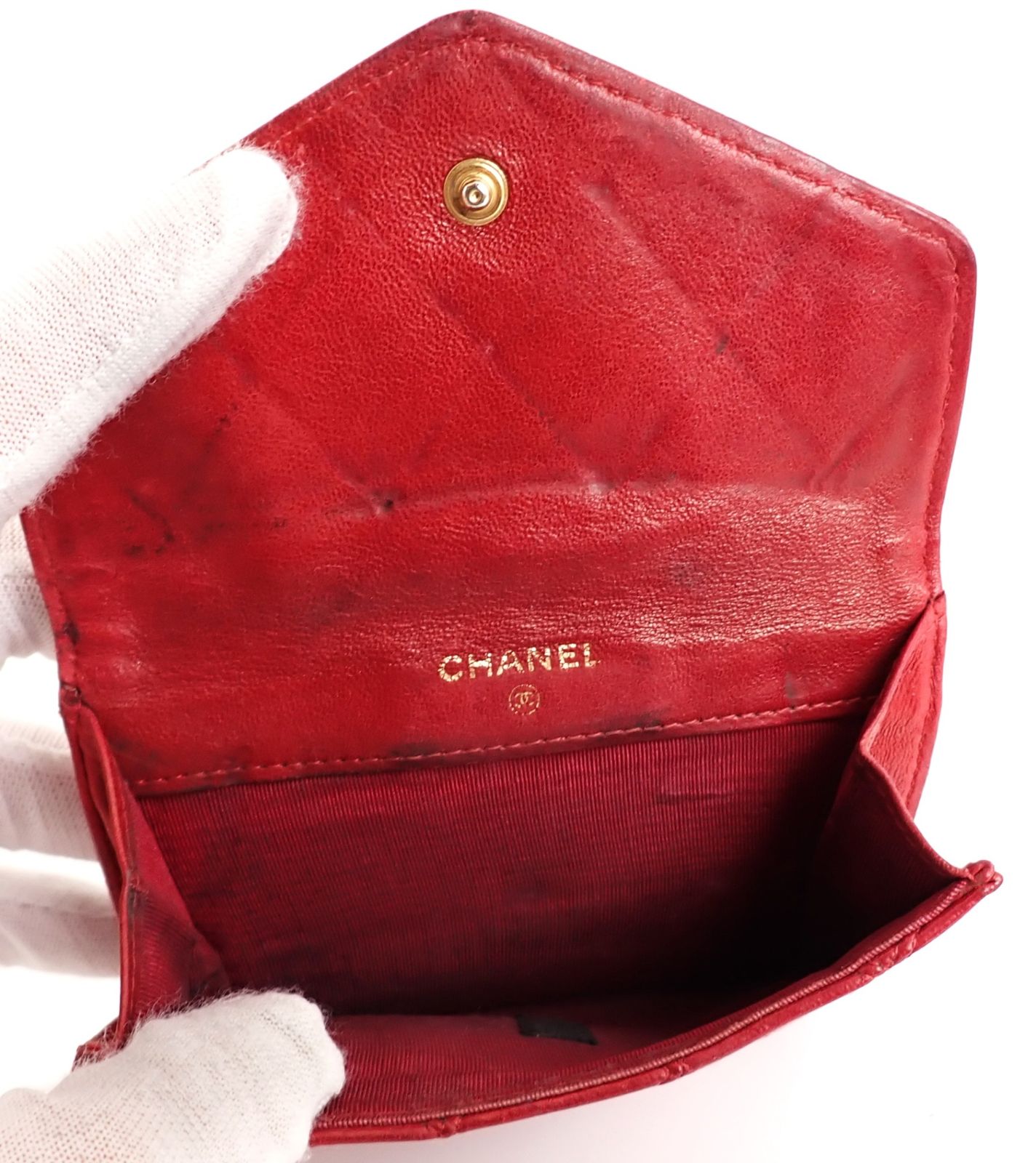 Chanel(シャネル) 二つ折り財布 レッド 赤 ココマーク キルティング
