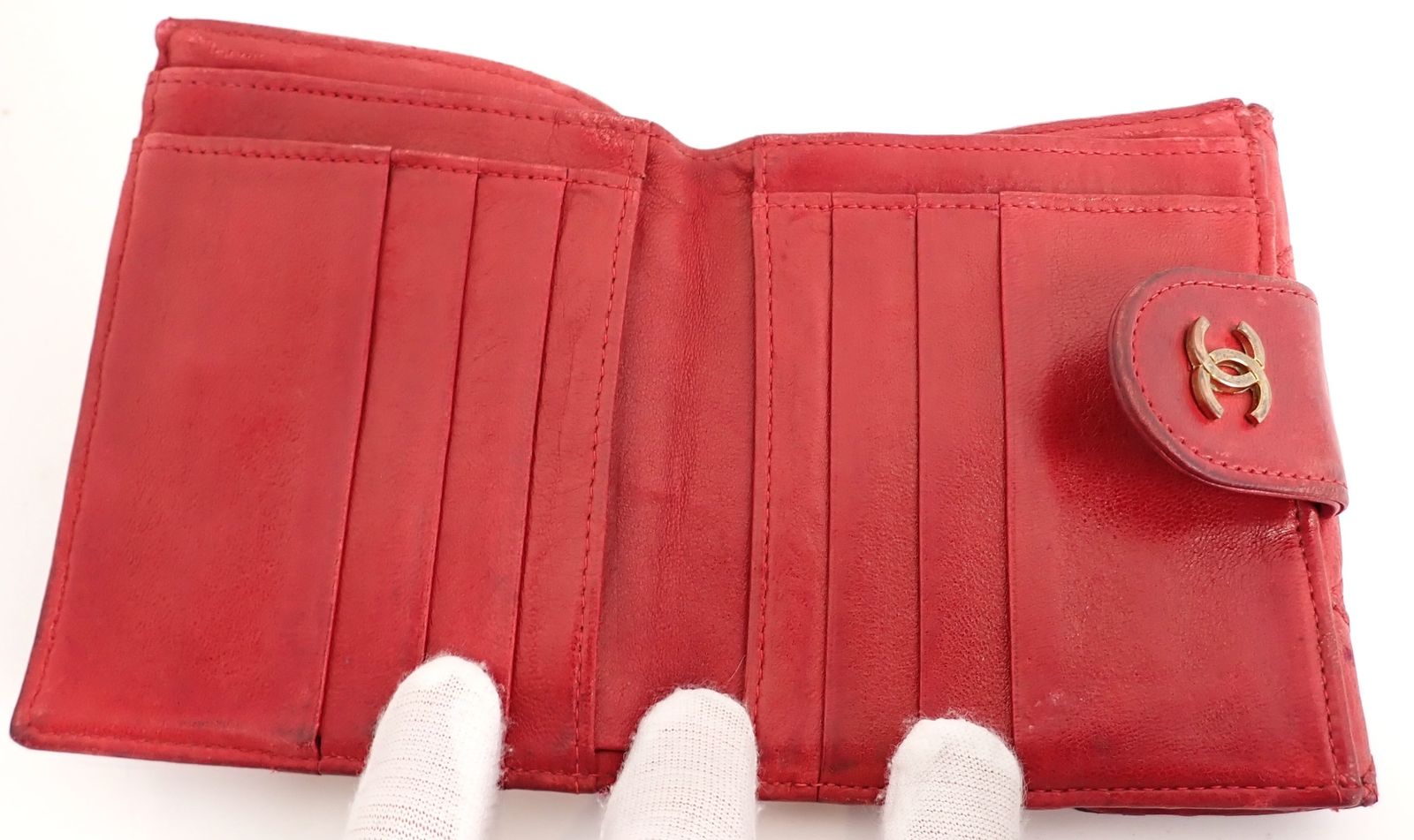 Chanel(シャネル) 二つ折り財布 レッド 赤 ココマーク キルティング