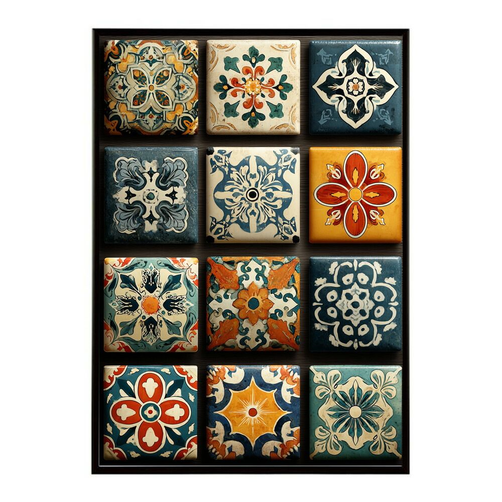 【B2サイズ（約51x73cm）】【lm-poster-138】【フレーム付き】アズレージョ ポスター タイル柄 モロッコ風 インテリア アート 壁掛け ポスター 北欧 雑貨 リビング 玄関 カフェ風 インテリア