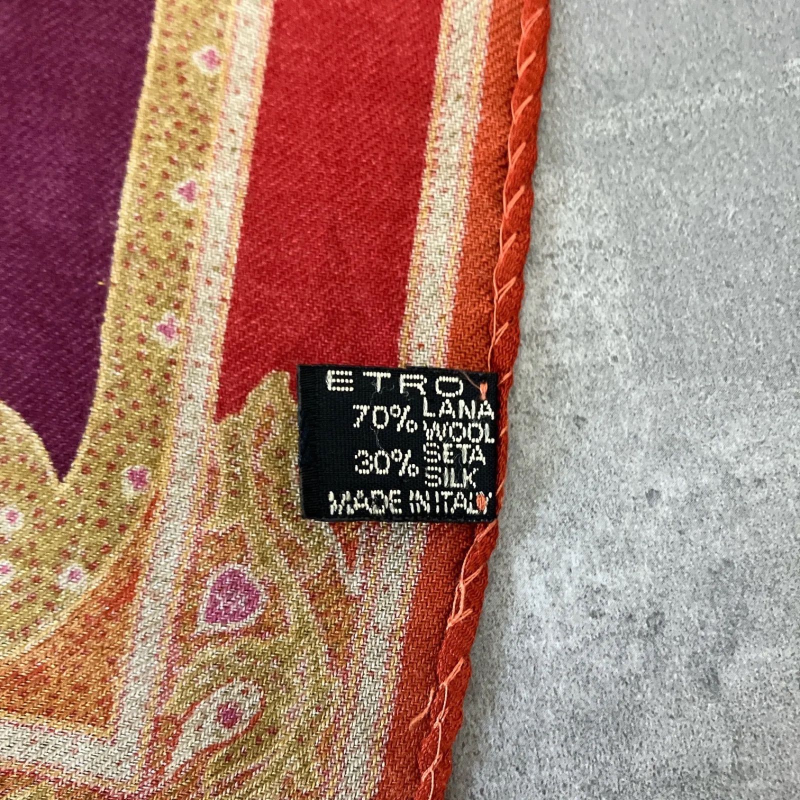 ETRO エトロ ストール ペイズリー 赤 茶 ボルドー 高級 ウールシルク