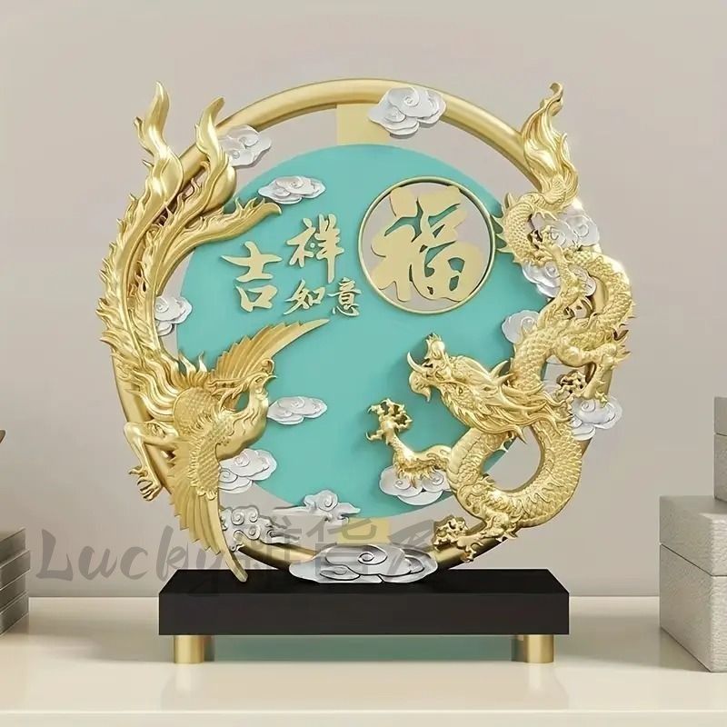 ドラゴン 龍 竜 鳳凰 鳥 樹脂 ブルー 青 置物 オブジェ 金龍 風水 開運