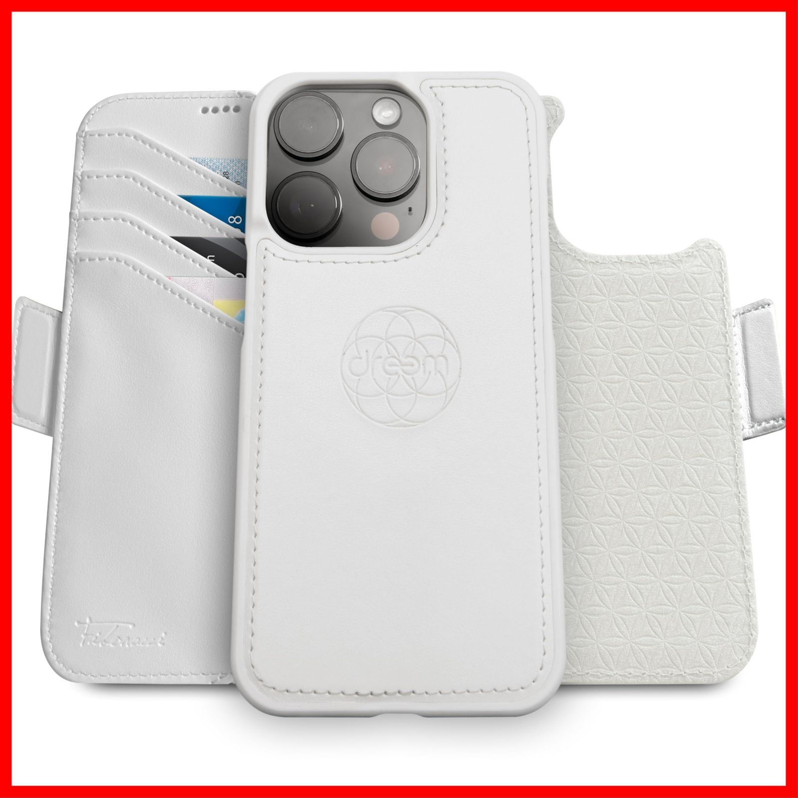 16 Pro iPhone Max用 Apple ヴィーガンレザー製 マグネット着脱式 財布型ケース 耐衝撃 携帯電話ケース フィボナッチ Fibonacci 2イン1 RFIDカード保護機能 2通りに使えるフリップスタンド付き Dree