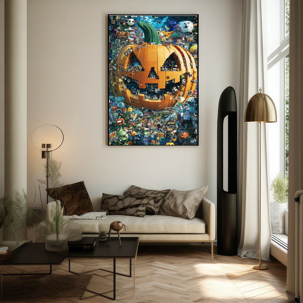 【B2サイズ（約51x73cm）】【lm-poster-1496】【フレーム付き】ハロウィーン Halloween ハロウィン Hallowe'en カボチャ ジャックオーランタン ポスター オレンジ パンプキン インテリア