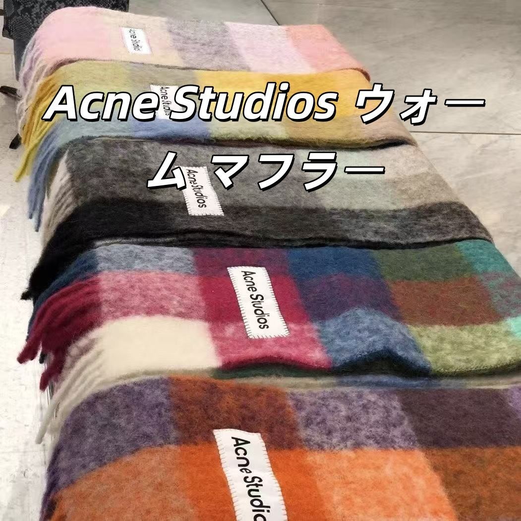 Acne Studiosブラウン チェック柄 マフラ - メルカリ