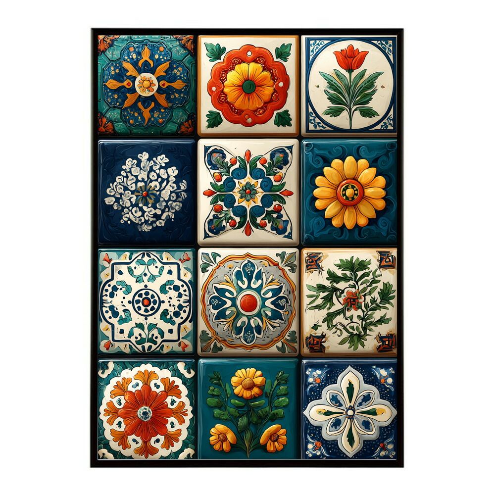 【B2サイズ（約51x73cm）】【lm-poster-158】【フレーム付き】アズレージョ ポスター タイル柄 モロッコ風 インテリア アート 壁掛け ポスター 北欧 雑貨 リビング 玄関 カフェ風 インテリア