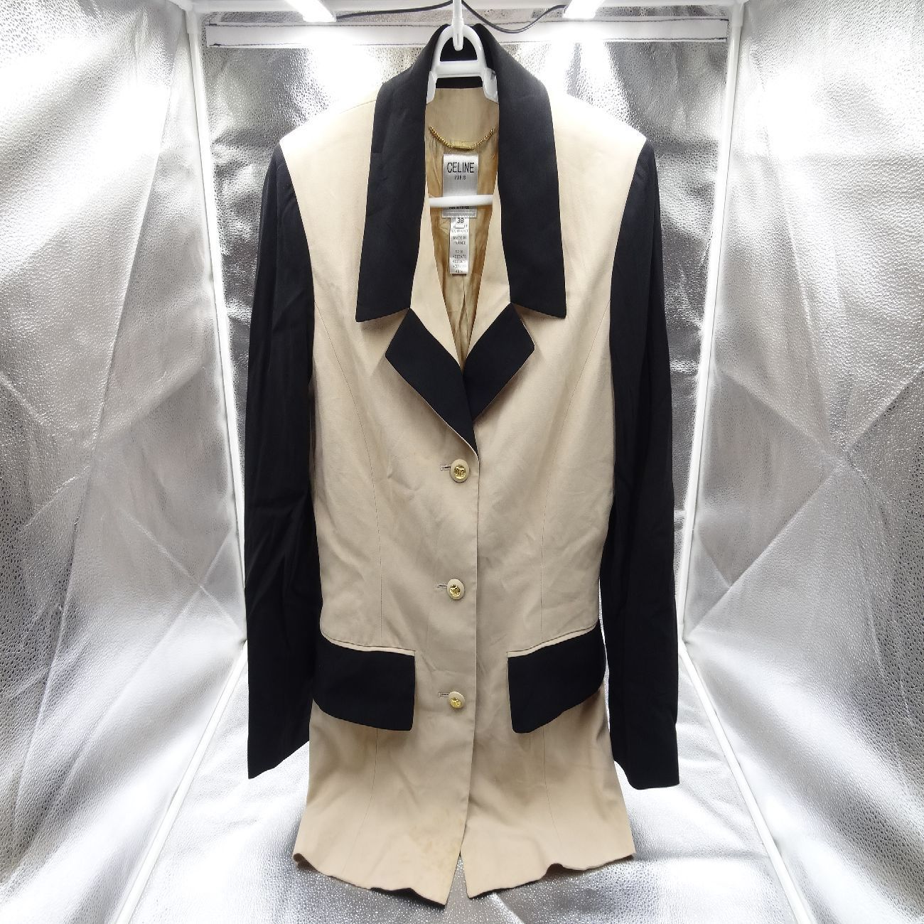 CELINE セリーヌ 金ボタン ジャケット バイカラー レディース